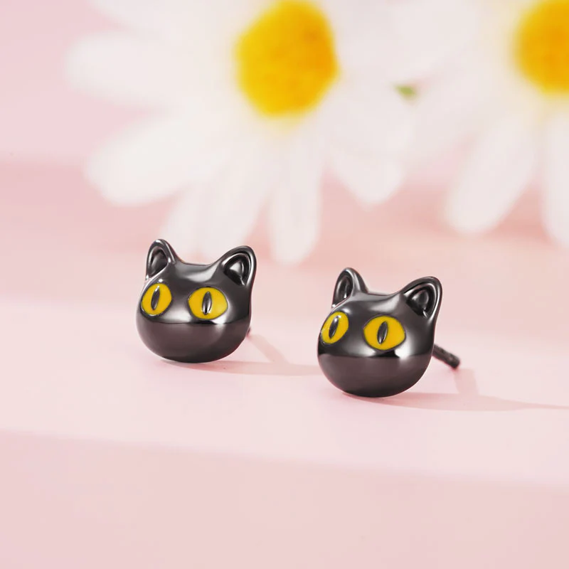 Gnoce Black Cat Stud Earrings Platinum-plated Silver Blend - Image 2