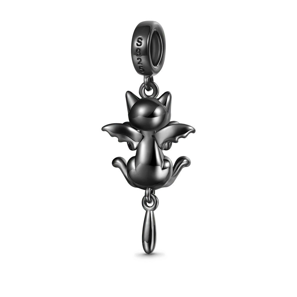 Gnoce Black Cat with Bat Wings Charm Platinum-plated Silver Blend - Image 2