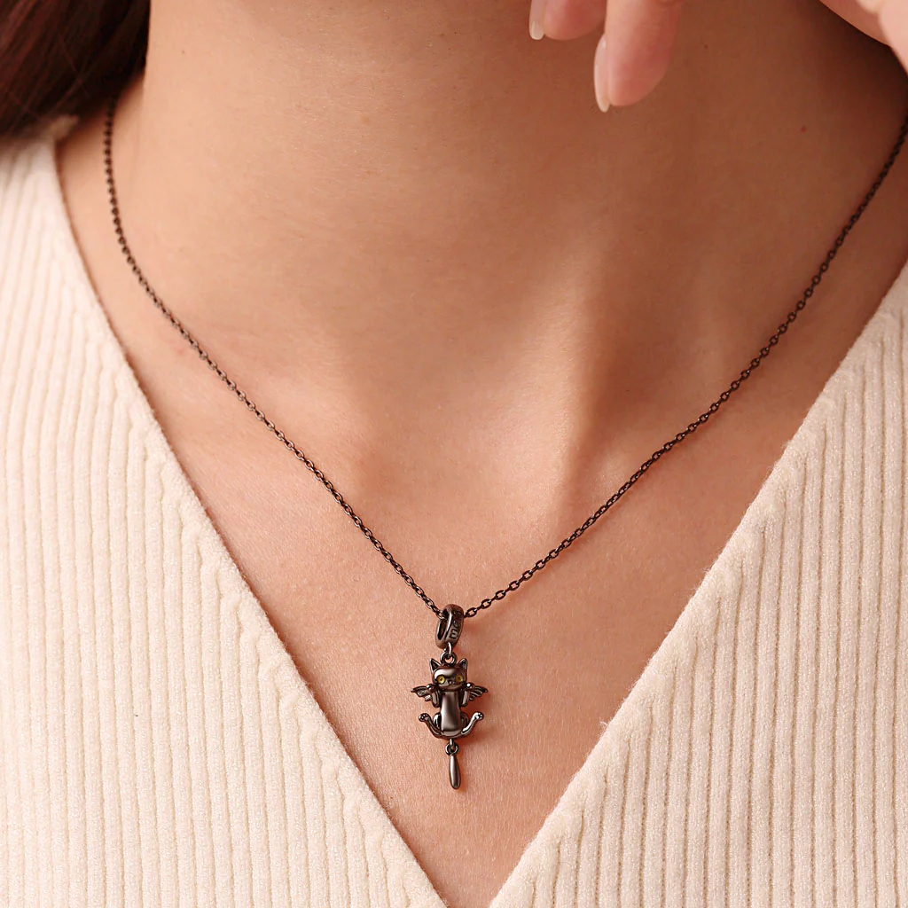 Gnoce Black Cat with Bat Wings Charm Platinum-plated Silver Blend - Image 4