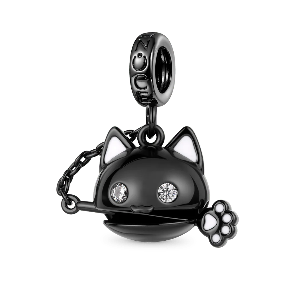 Gnoce Black Cat Wooden Fish Charm Platinum-plated Silver Blend