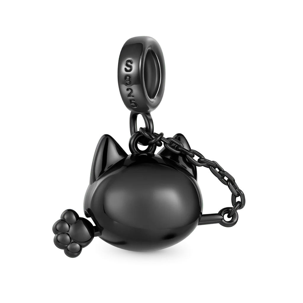 Gnoce Black Cat Wooden Fish Charm Platinum-plated Silver Blend - Image 4