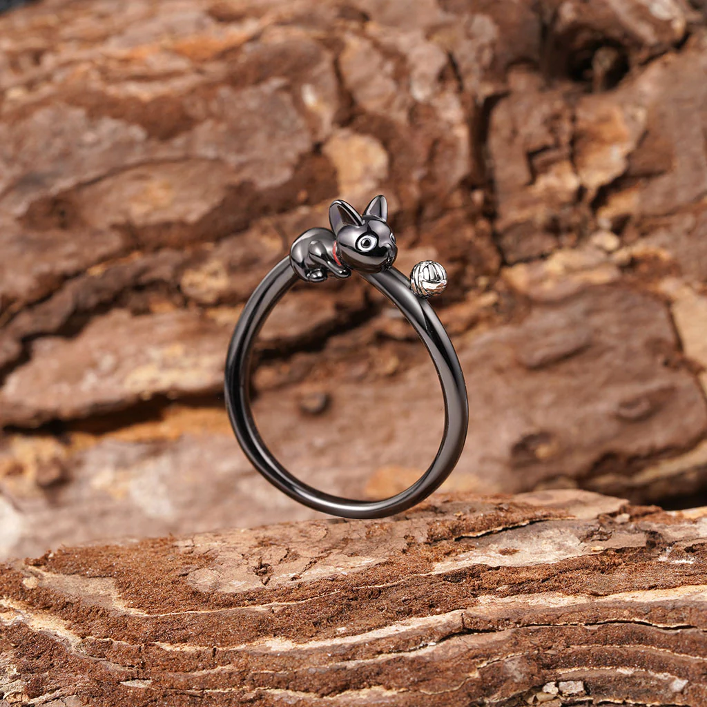 Gnoce Creative Black Cat Wool Ball Ring Platinum-plated Silver Blend - Image 3