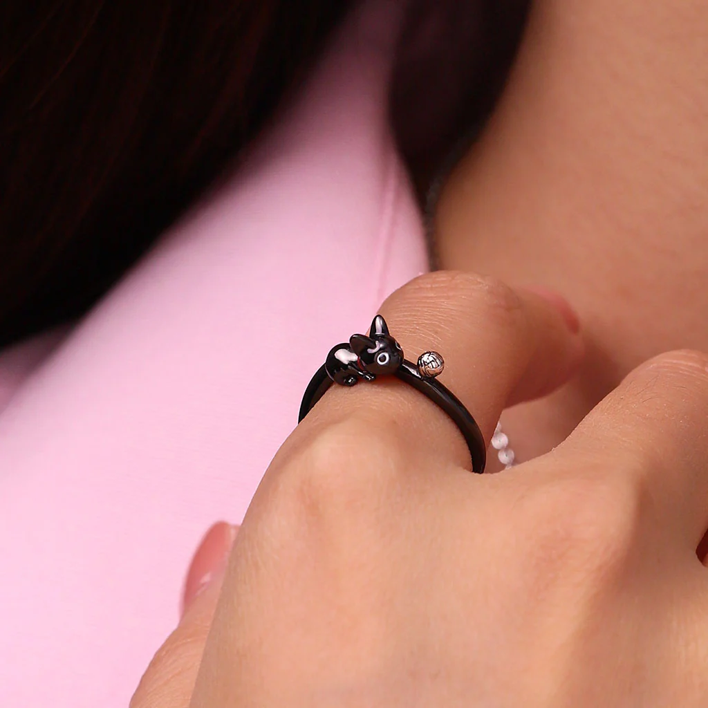 Gnoce Creative Black Cat Wool Ball Ring Platinum-plated Silver Blend - Image 5