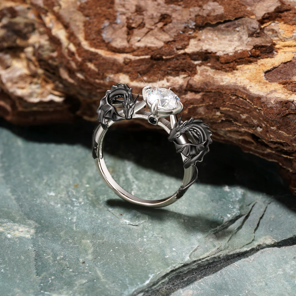 Gnoce Black Dragon Embrace Diamond Ring Platinum-plated Silver Blend - Image 3