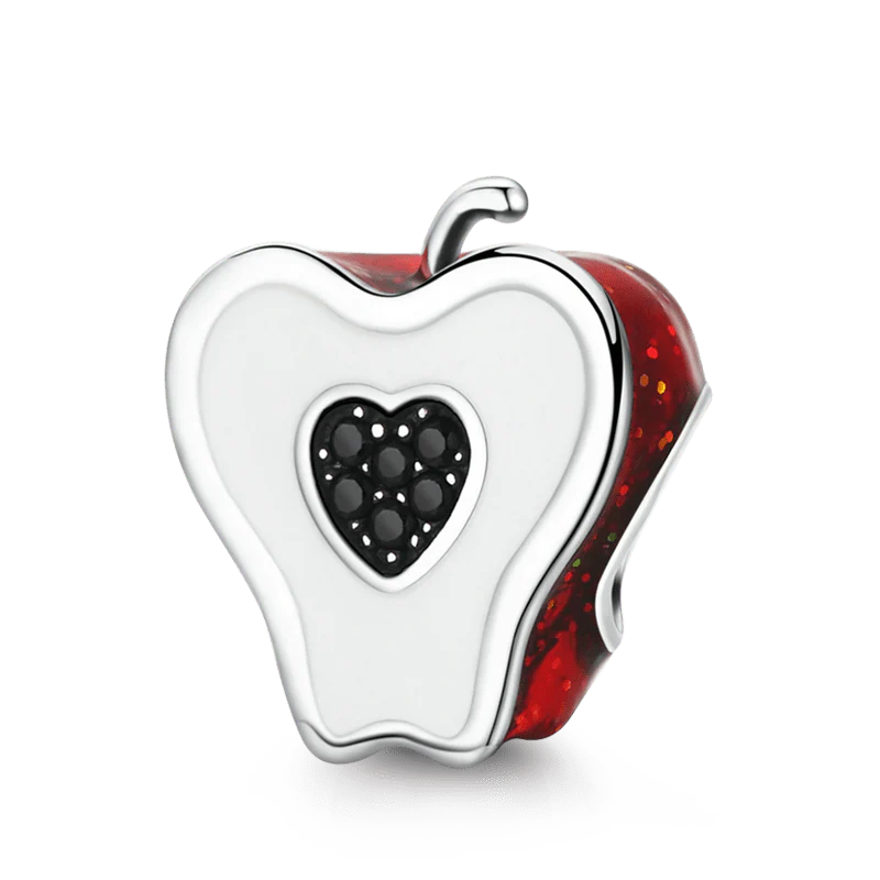Black Heart Apple Charm Bead Sterling Silver