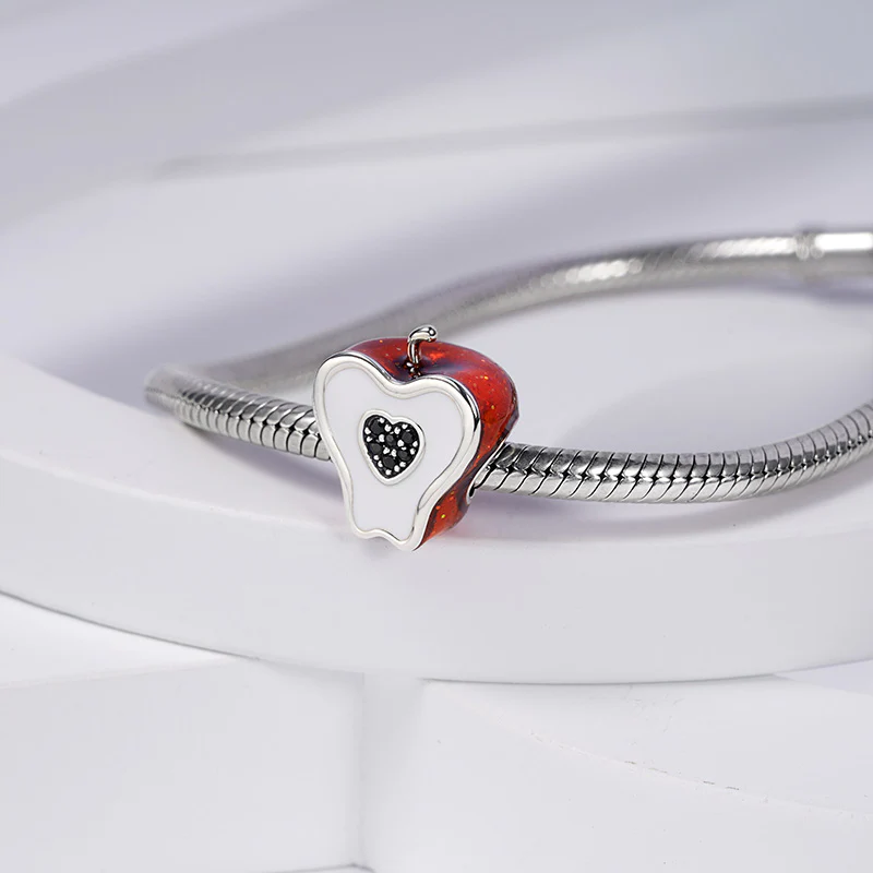 Black Heart Apple Charm Bead Sterling Silver - Image 3