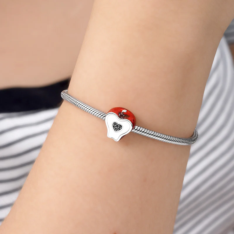 Black Heart Apple Charm Bead Sterling Silver - Image 4