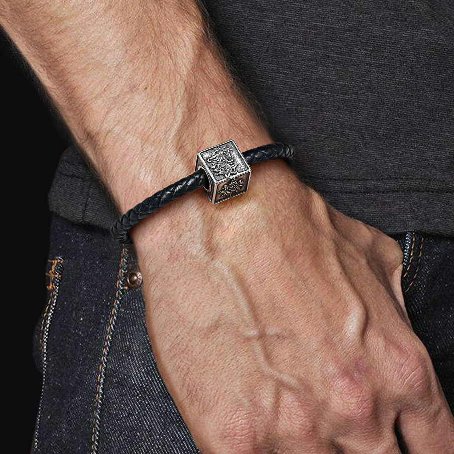Gnoce Black Leopard Men's Vintage Charm Platinum-plated Silver Blend - Image 4