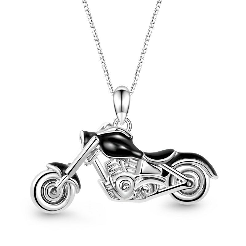 Gnoce Cool Black Motorcycle Necklace Platinum-plated Silver Blend