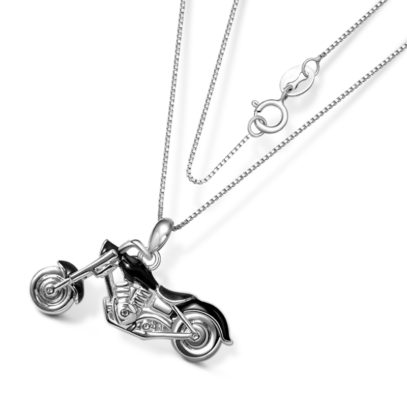 Gnoce Cool Black Motorcycle Necklace Platinum-plated Silver Blend - Image 3