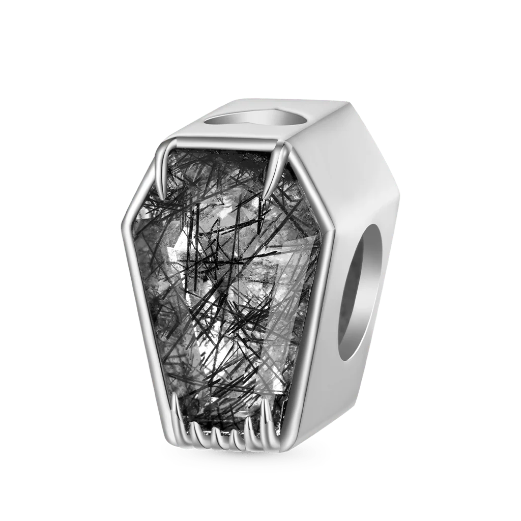 Gnoce Black Rutilated Quartz Coffin Charm Platinum-plated Silver Blend