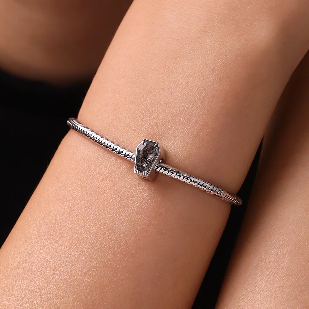 Gnoce Black Rutilated Quartz Coffin Charm Platinum-plated Silver Blend - Image 5