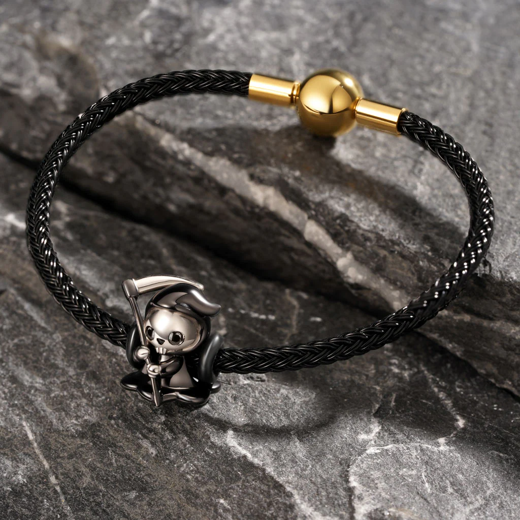 Gnoce Black Round Snap Basic Bracelet with 2 Pieces of Stoppers - Image 3