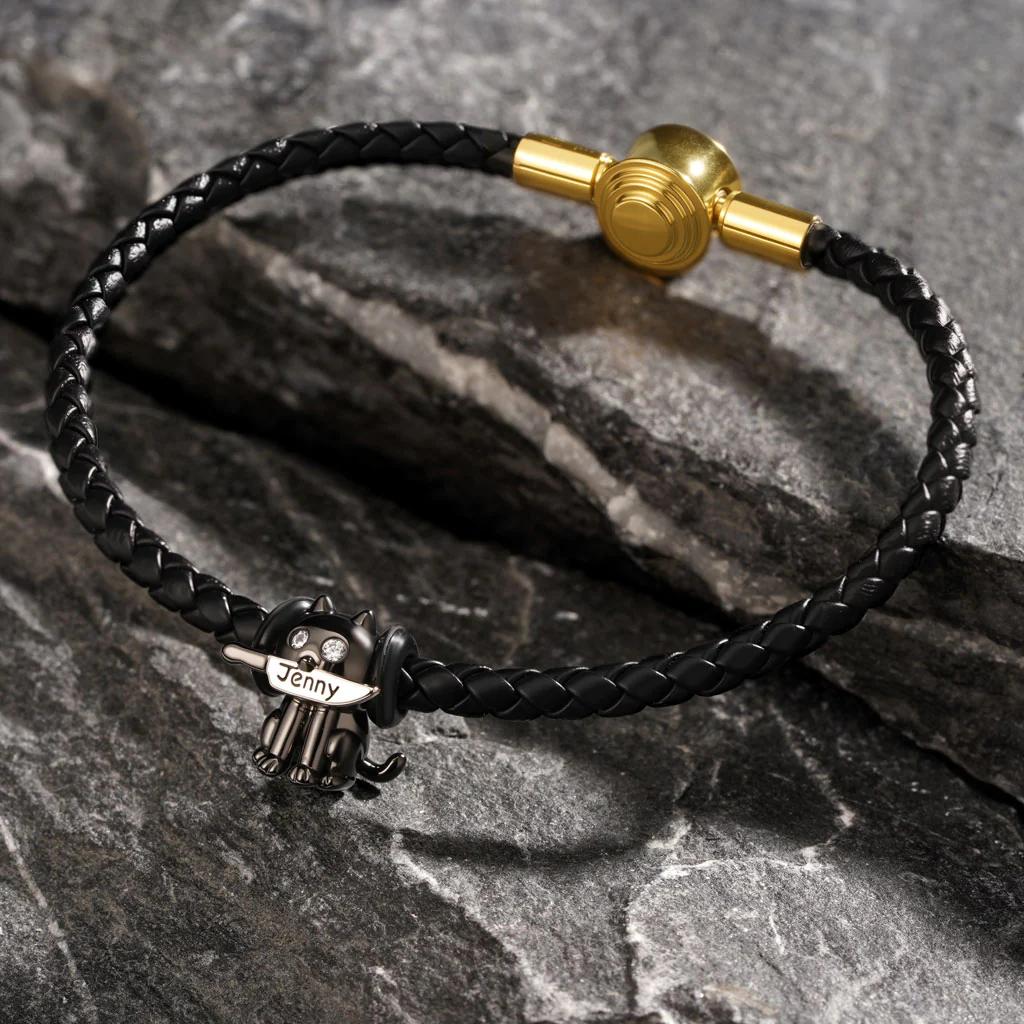 Gnoce Black Threaded Snap Basic Bracelet with 2 Pieces of Stoppers - Image 3