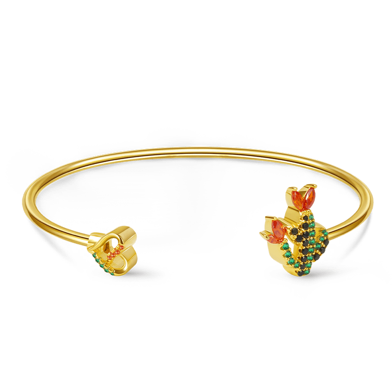 Blooming Cactus Bangle Bracelet 925 Sterling Silver 18K Gold Plated Inlaid with Colorful Gemstones