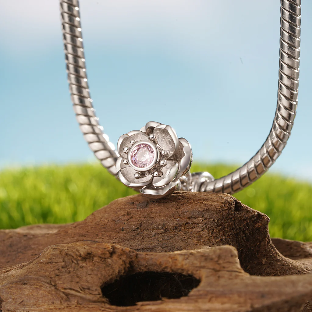 Gnoce Openable Blooming Cherry Blossom Charm Platinum-plated Silver Blend - Image 4