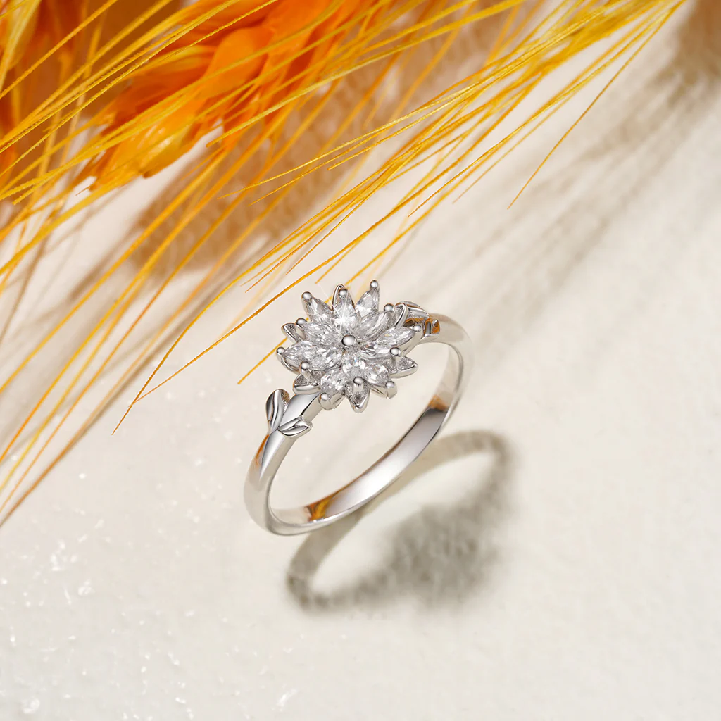 Gnoce Blooming Flower White Zircon Ring Platinum-plated Silver Blend - Image 3