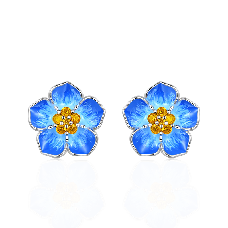 Gnoce Blue Forget-Me-Not Stud Earrings Platinum-plated Silver Blend