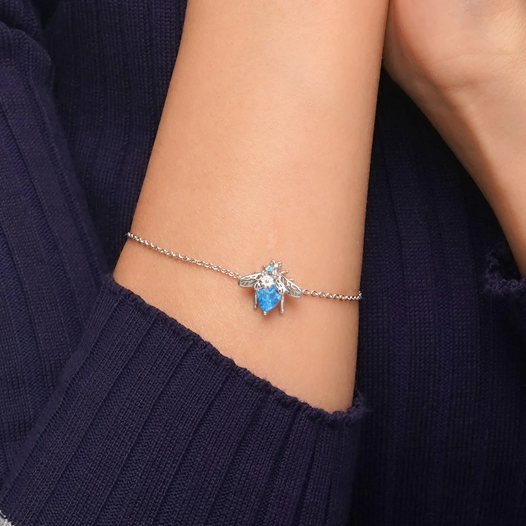 Gnoce Adjustable Blue Bee Bracelet Platinum-plated Silver Blend - Image 4