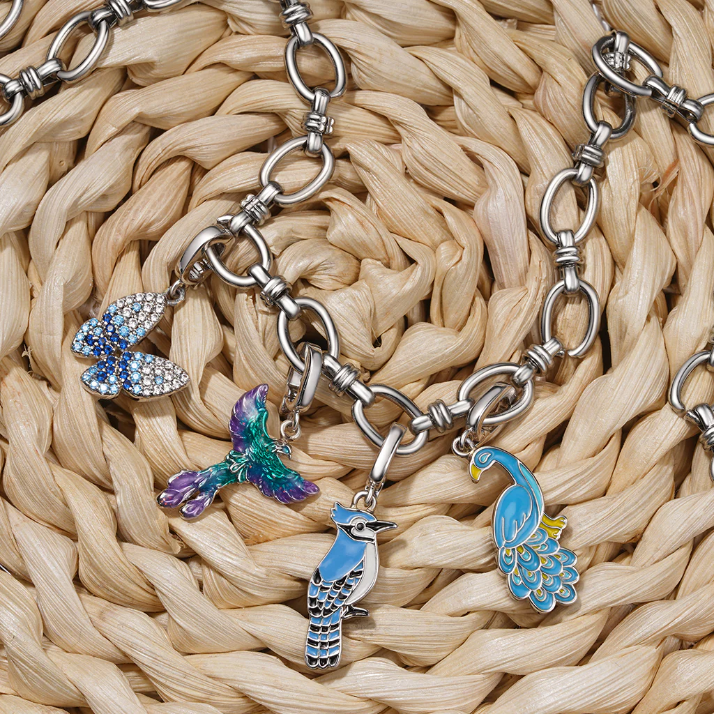 Gnoce Blue Black Jay Clasp Clusters Charm Platinum-plated Silver Blend - Image 3