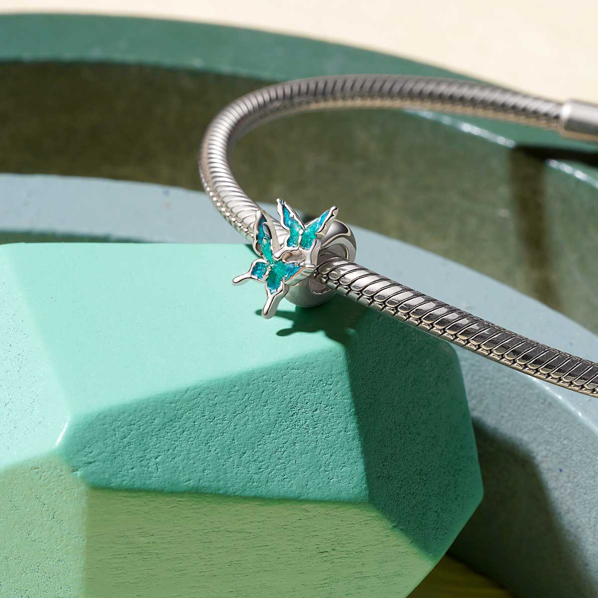 Gnoce Flying Blue Butterflies Stopper Charm - Image 2
