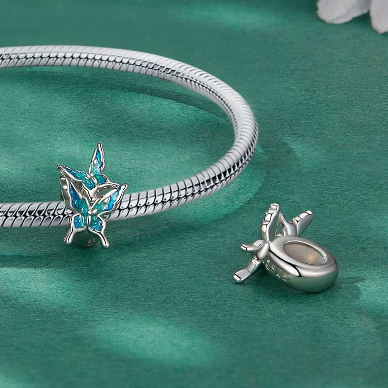 Gnoce Flying Blue Butterflies Stopper Charm - Image 3