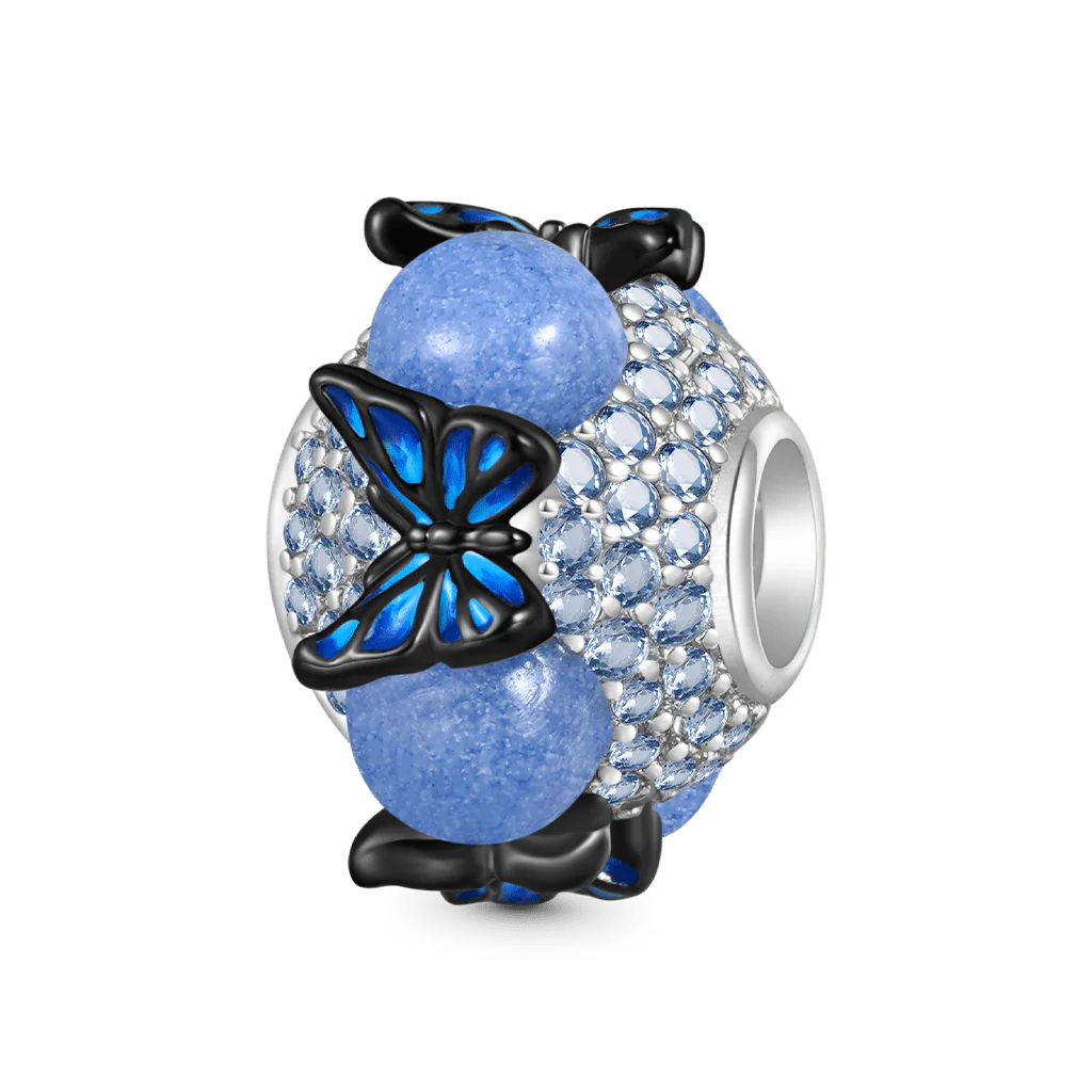 Gnoce Blue Butterfly Round Glow-in-the-Dark Charm Platinum-plated Silver Blend - Image 2