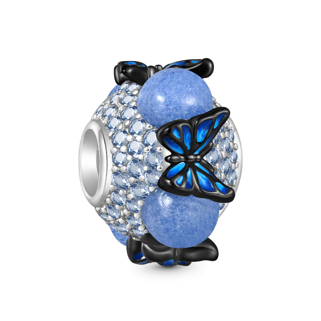 Gnoce Blue Butterfly Round Glow-in-the-Dark Charm Platinum-plated Silver Blend - Image 3