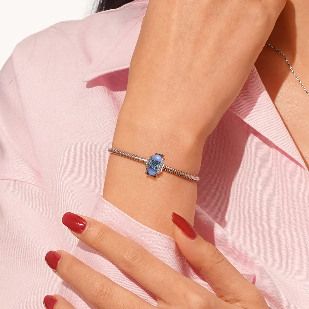 Gnoce Blue Butterfly Round Glow-in-the-Dark Charm Platinum-plated Silver Blend - Image 6