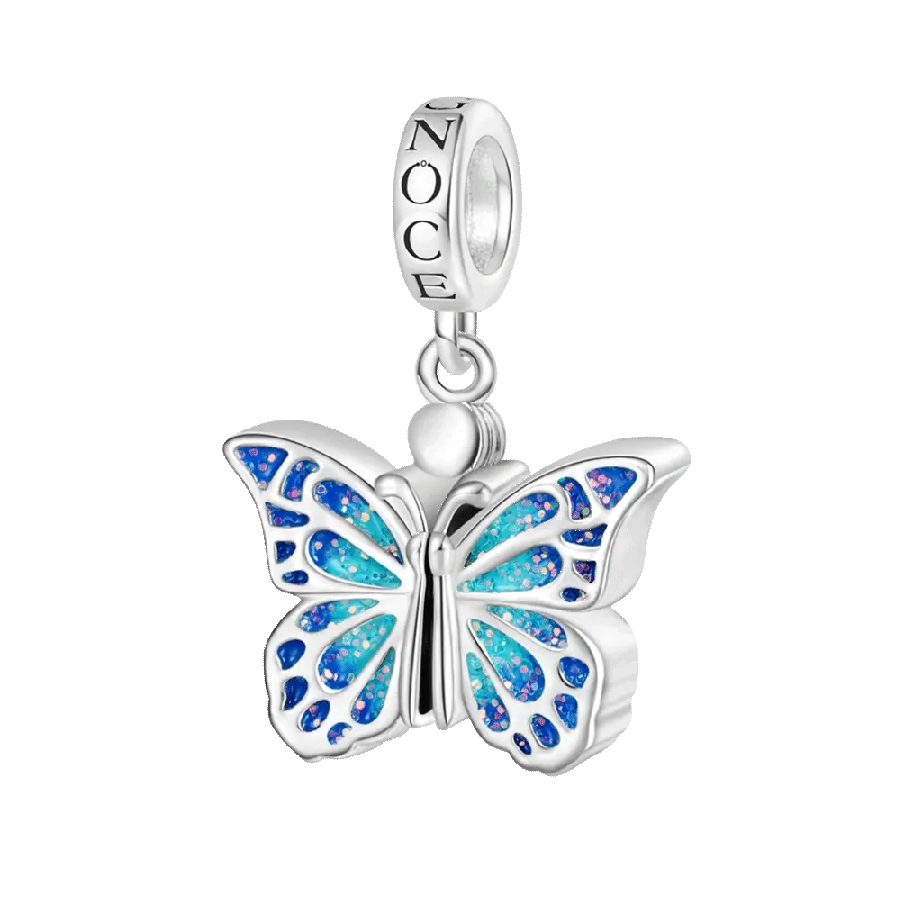 Gnoce Butterfly Vibrating Wings Engravable Charm Platinum-plated Silver Blend