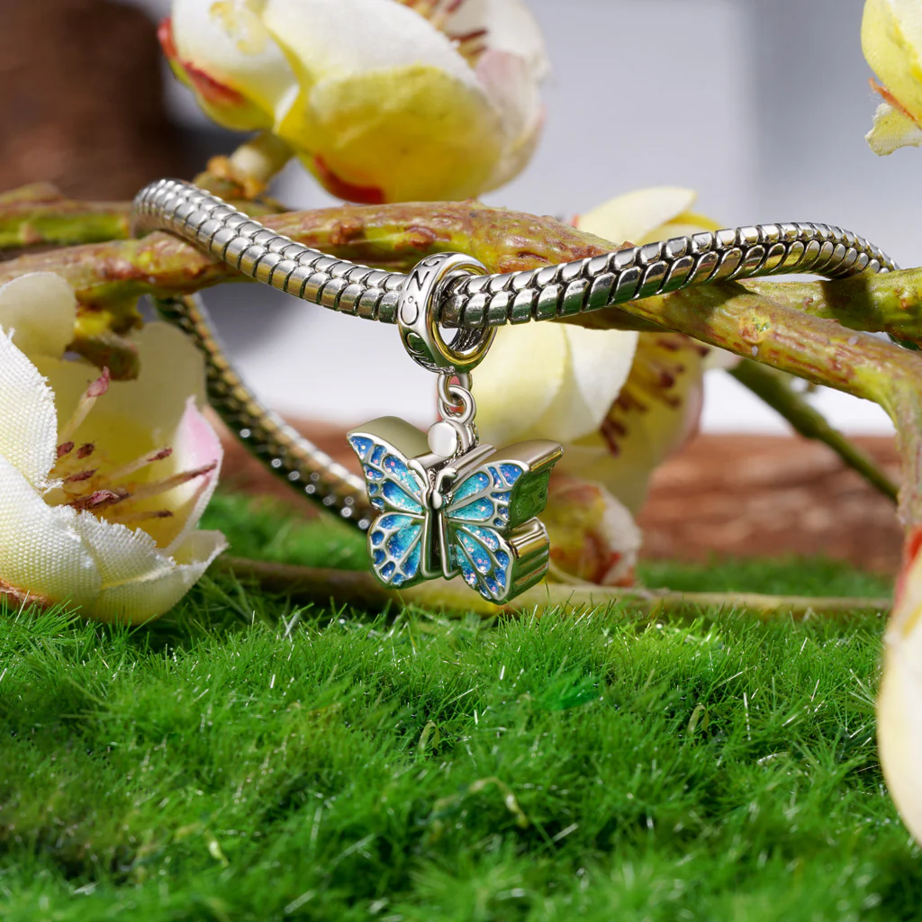 Gnoce Butterfly Vibrating Wings Engravable Charm Platinum-plated Silver Blend - Image 5