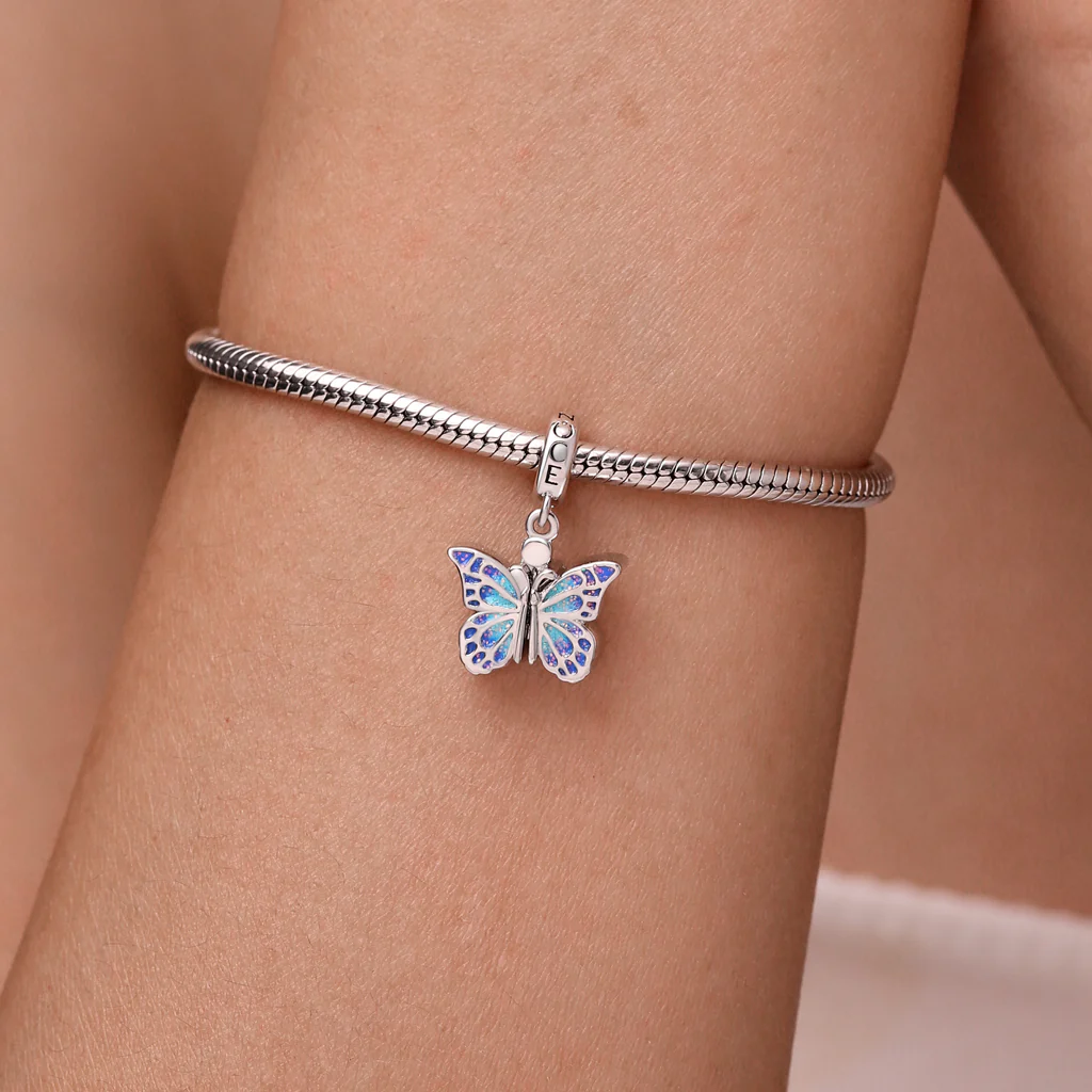 Gnoce Butterfly Vibrating Wings Engravable Charm Platinum-plated Silver Blend - Image 7