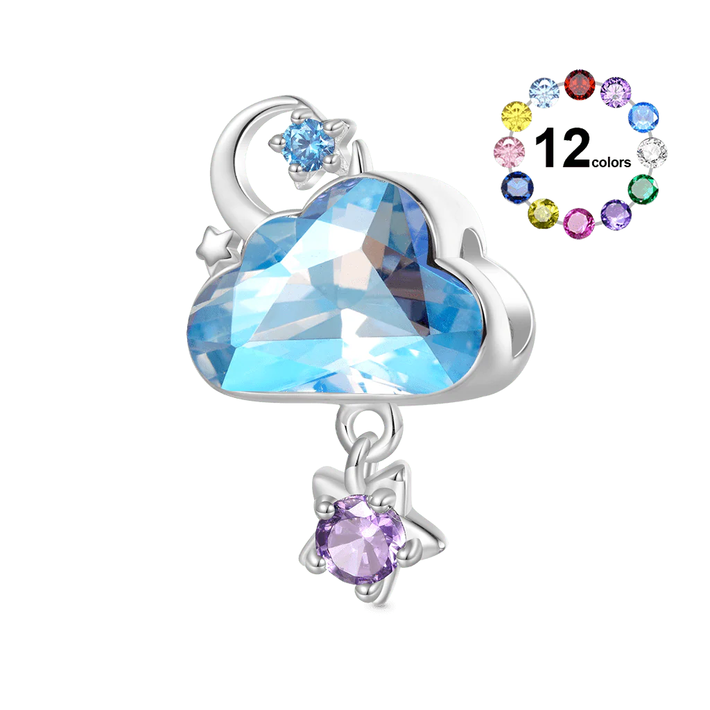 Gnoce  Blue Cloud Star Birthstone Charm Platinum-plated Silver Blend
