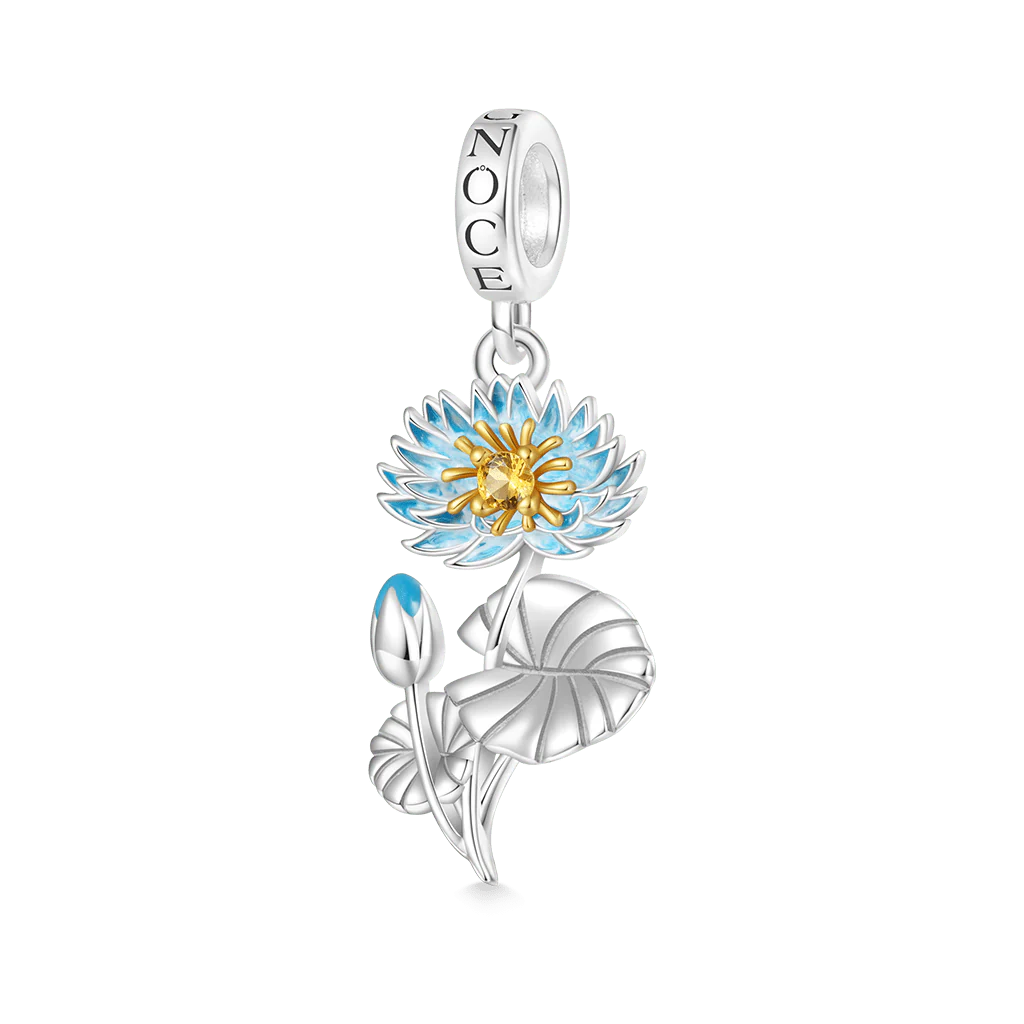 Gnoce Temple of Flora Blue Egyptian Water Lily Pendant Dangle Charm