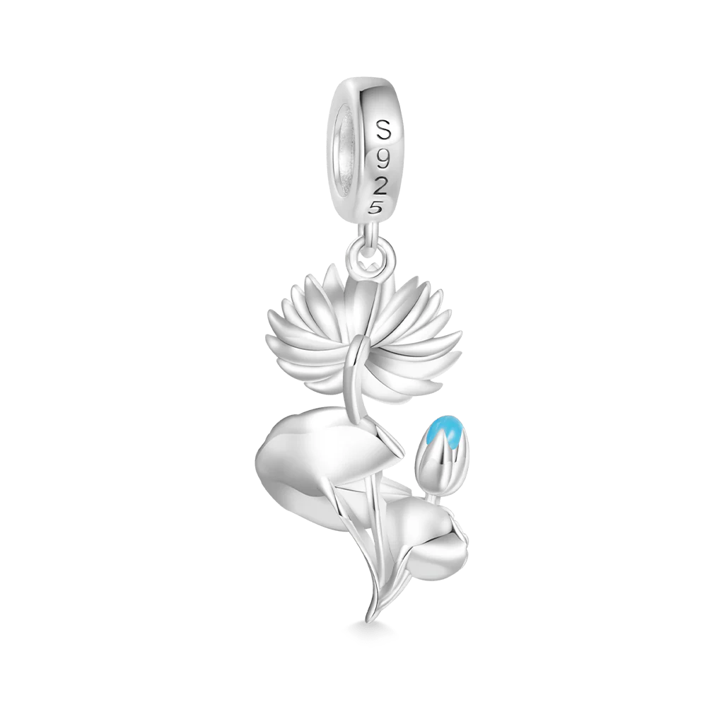 Gnoce Temple of Flora Blue Egyptian Water Lily Pendant Dangle Charm - Image 2