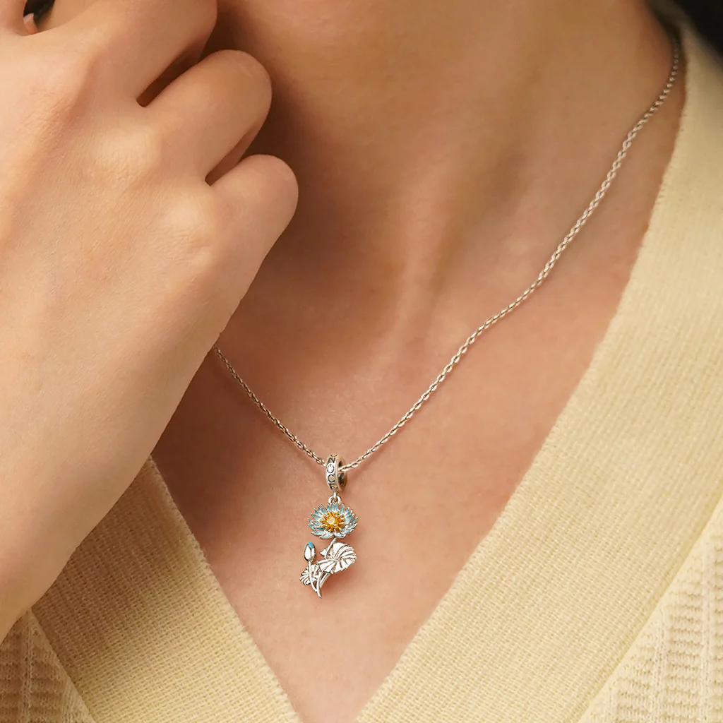 Gnoce Temple of Flora Blue Egyptian Water Lily Pendant Dangle Charm - Image 5