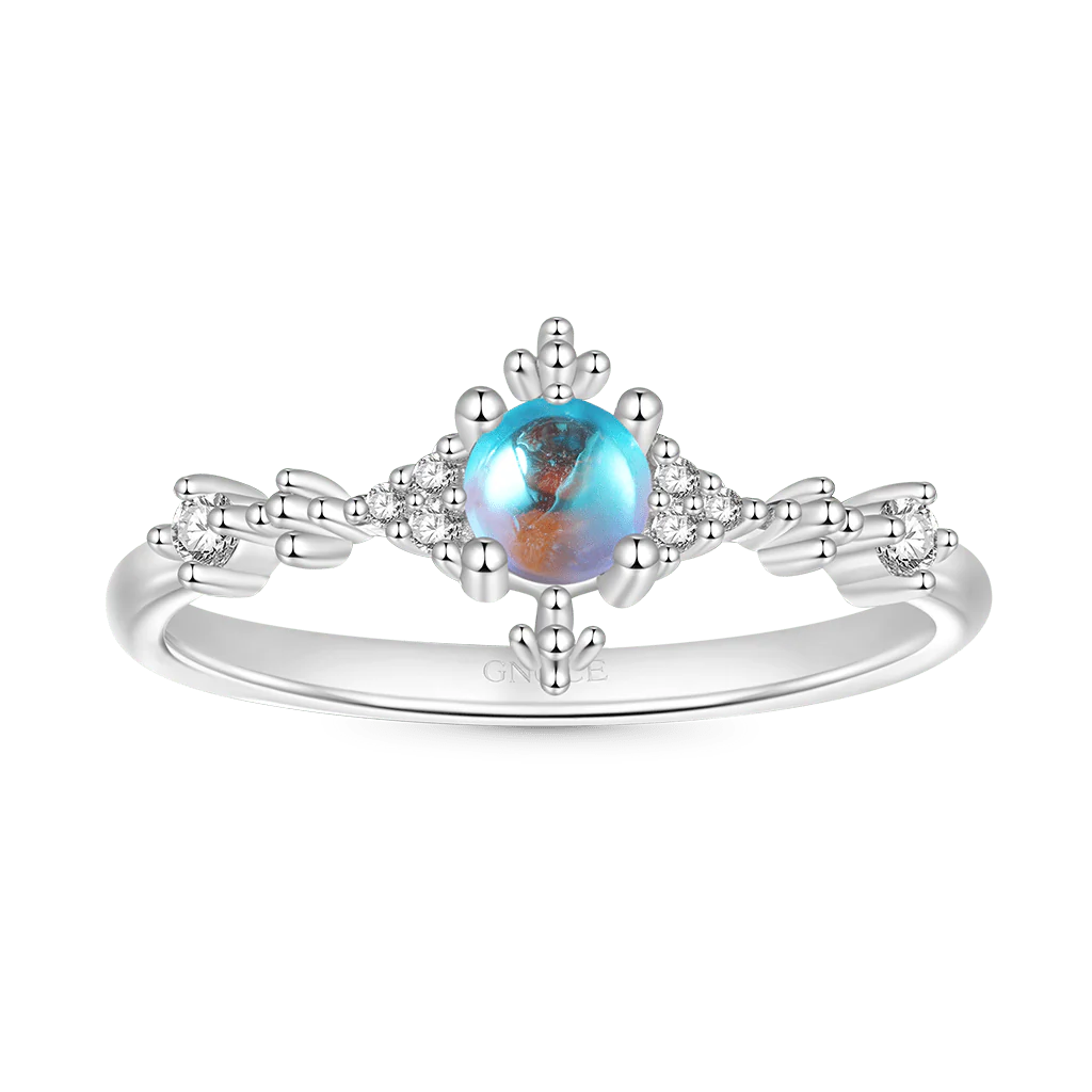 Gnoce Blue Fire Moonstone Ring Platinum-plated Silver Blend