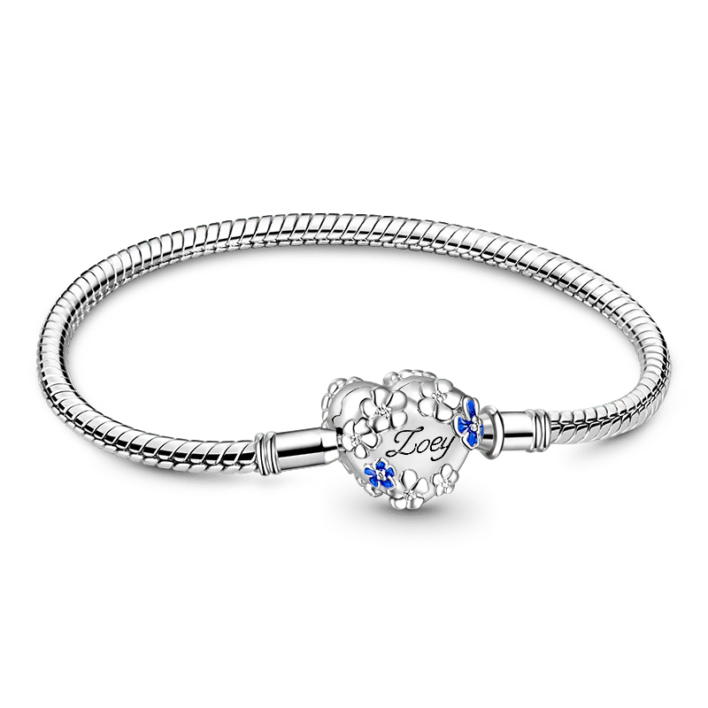 Gnoce Blue Flowers Engravable Basic Snake Chain Bracelet