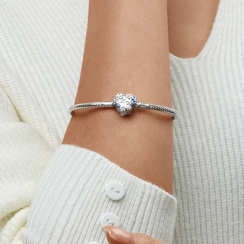 Gnoce Blue Flowers Engravable Basic Snake Chain Bracelet - Image 5