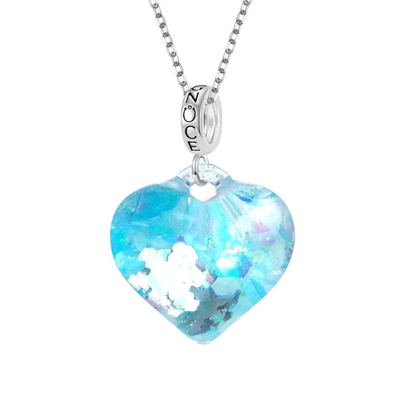 Gnoce Blue Liquid Glitter Heart Necklace Platinum-plated Silver Blend