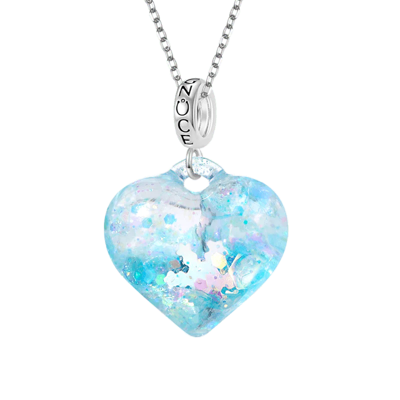 Gnoce Blue Liquid Glitter Heart Necklace Platinum-plated Silver Blend - Image 2