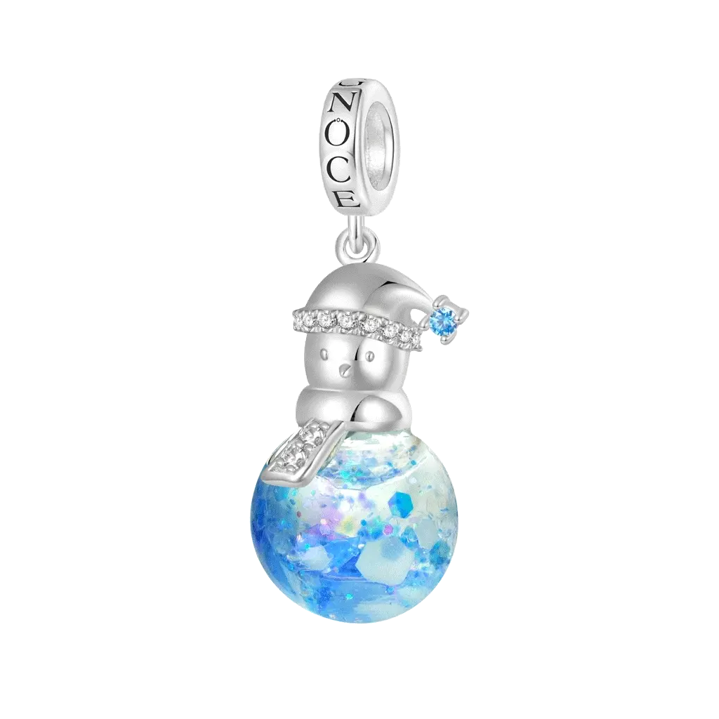 Gnoce Snowflake Glitter Quicksand Snowman Charm Platinum-plated Silver Blend