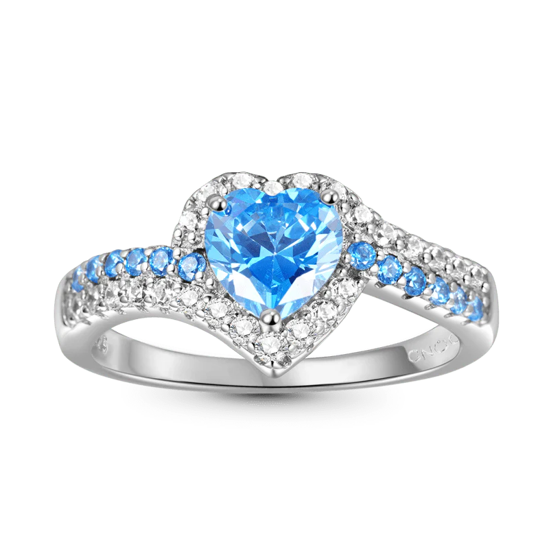 Gnoce Blue Heart-cut Promise Ring Platinum-plated Silver Blend