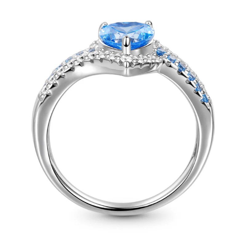 Gnoce Blue Heart-cut Promise Ring Platinum-plated Silver Blend - Image 2