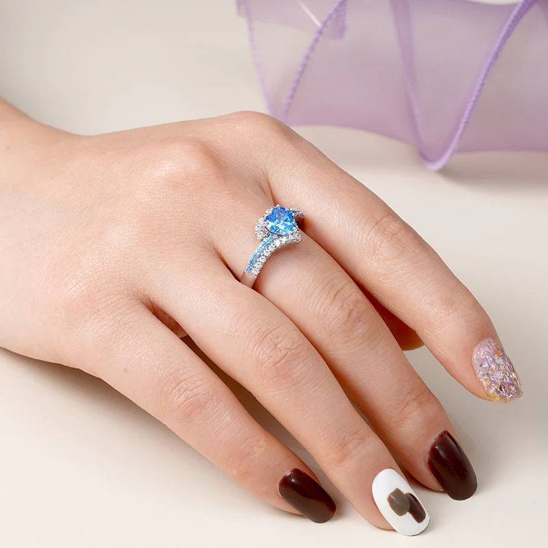 Gnoce Blue Heart-cut Promise Ring Platinum-plated Silver Blend - Image 4