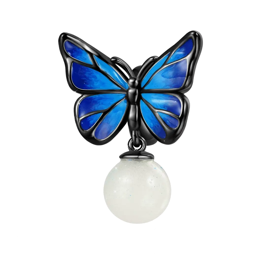 Gnoce Blue Morpho Butterfly Glow-in-the-Dark Charm Platinum-plated Silver Blend
