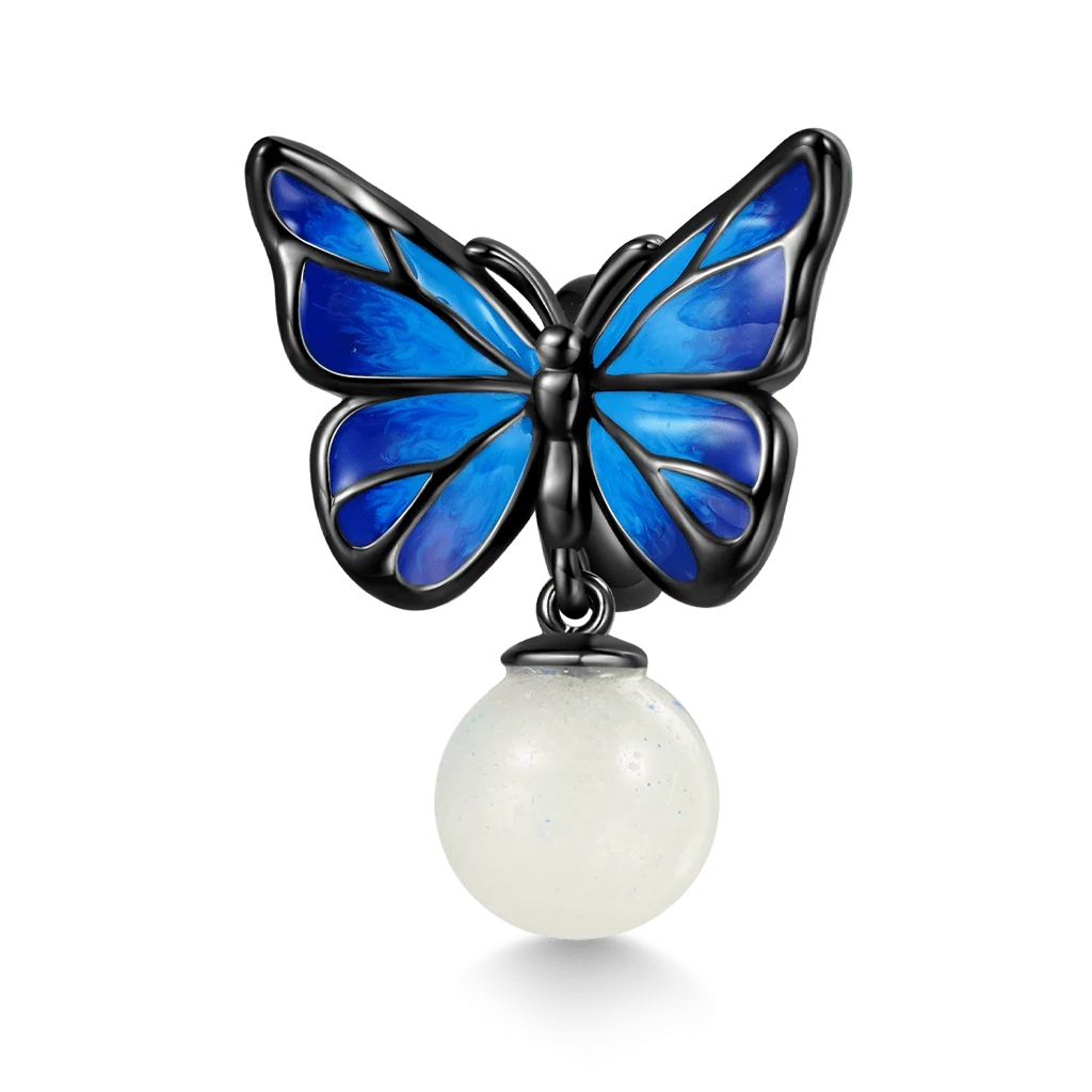 Gnoce Blue Morpho Butterfly Glow-in-the-Dark Charm Platinum-plated Silver Blend - Image 2