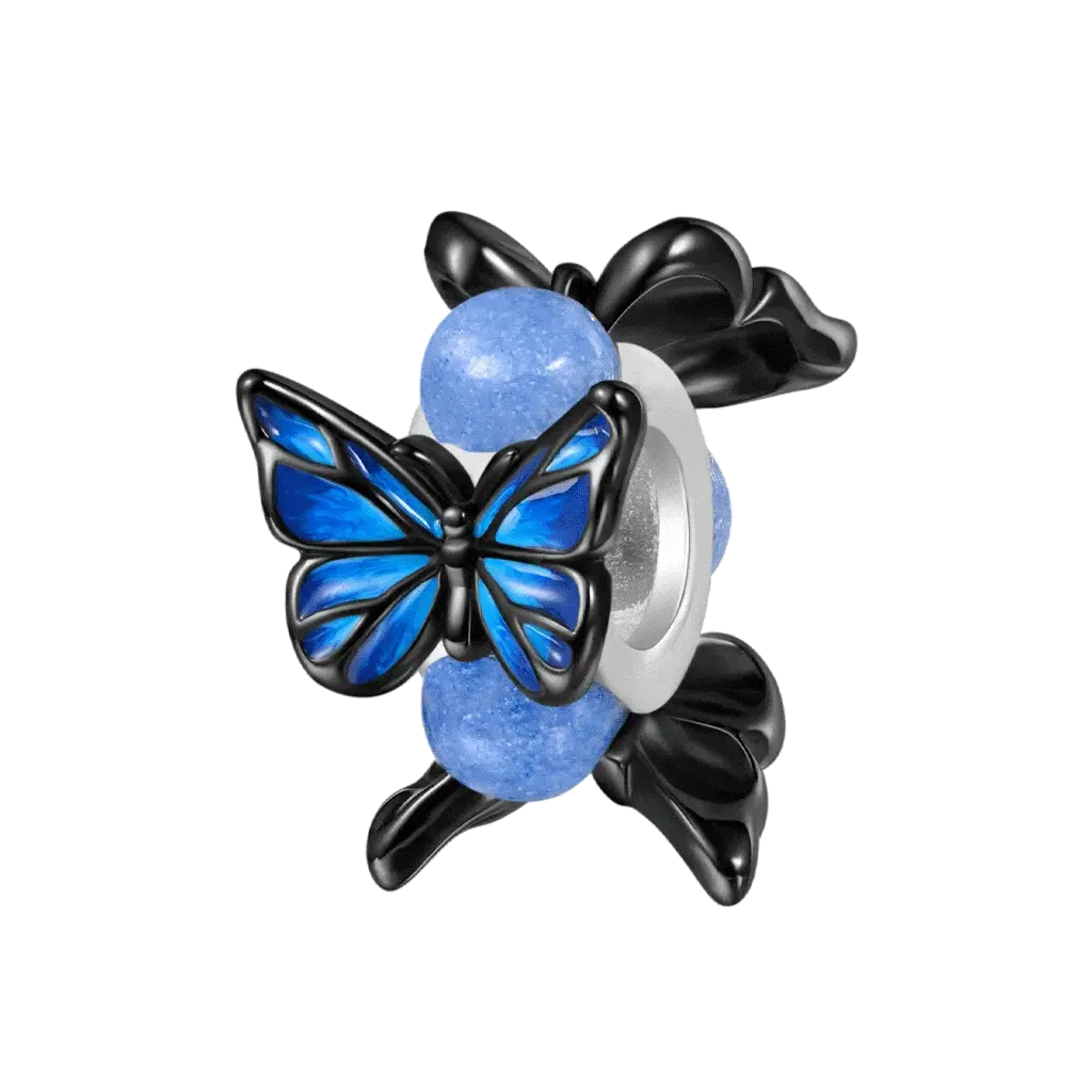 Gnoce Blue Morpho Butterfly Glow-in-the-Dark Charm Platinum-plated Silver Blend
