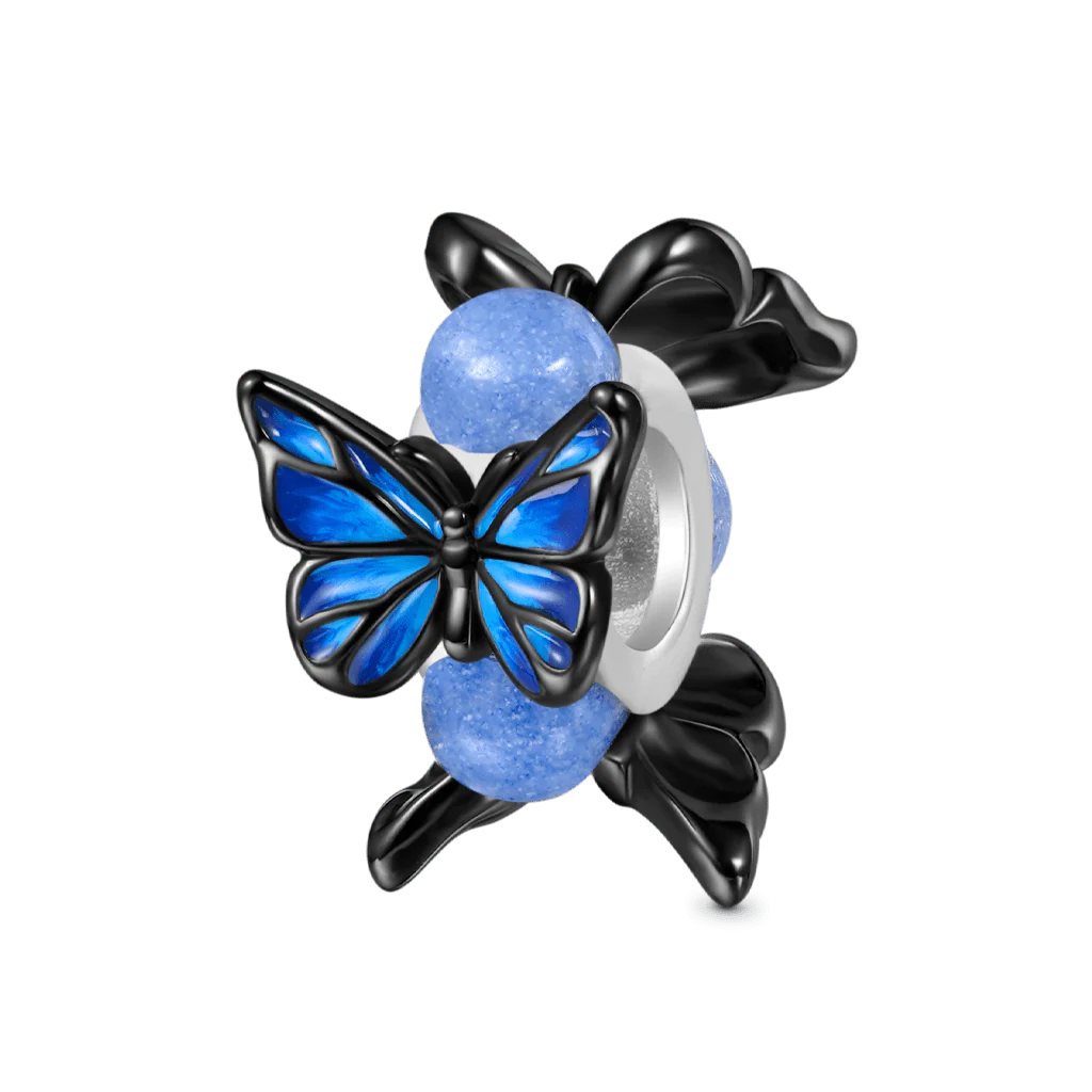 Gnoce Blue Morpho Butterfly Glow-in-the-Dark Charm Platinum-plated Silver Blend - Image 2
