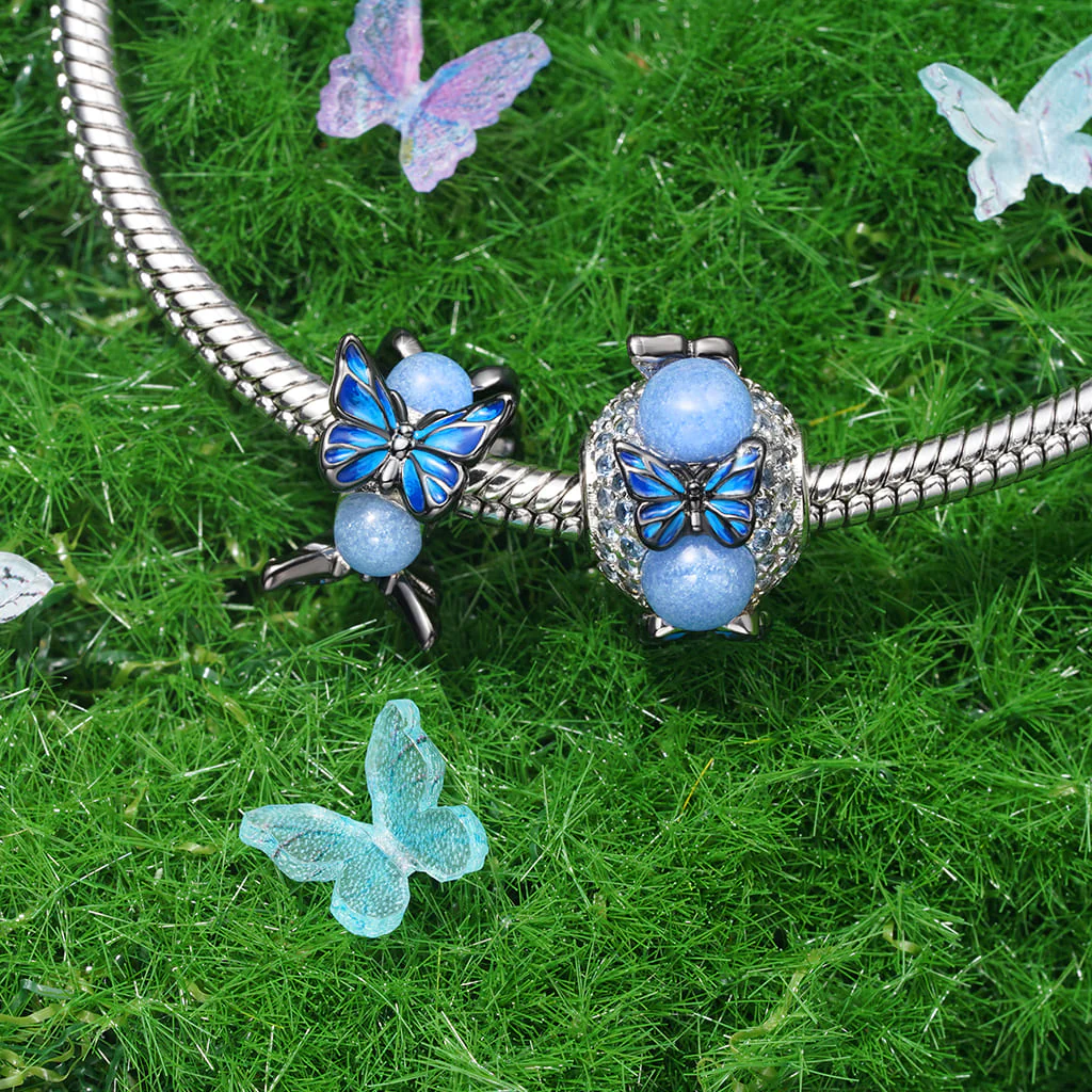 Gnoce Blue Morpho Butterfly Glow-in-the-Dark Charm Platinum-plated Silver Blend - Image 4